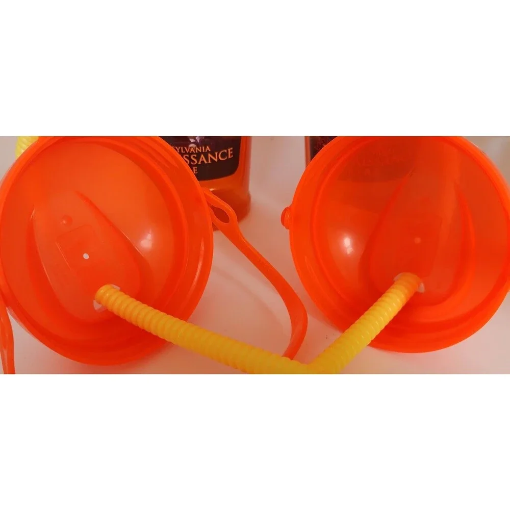 PA Renaissance Faire 2015 Souvenir Cup 2pc Set Pair Embossed Logo Plastic Orange